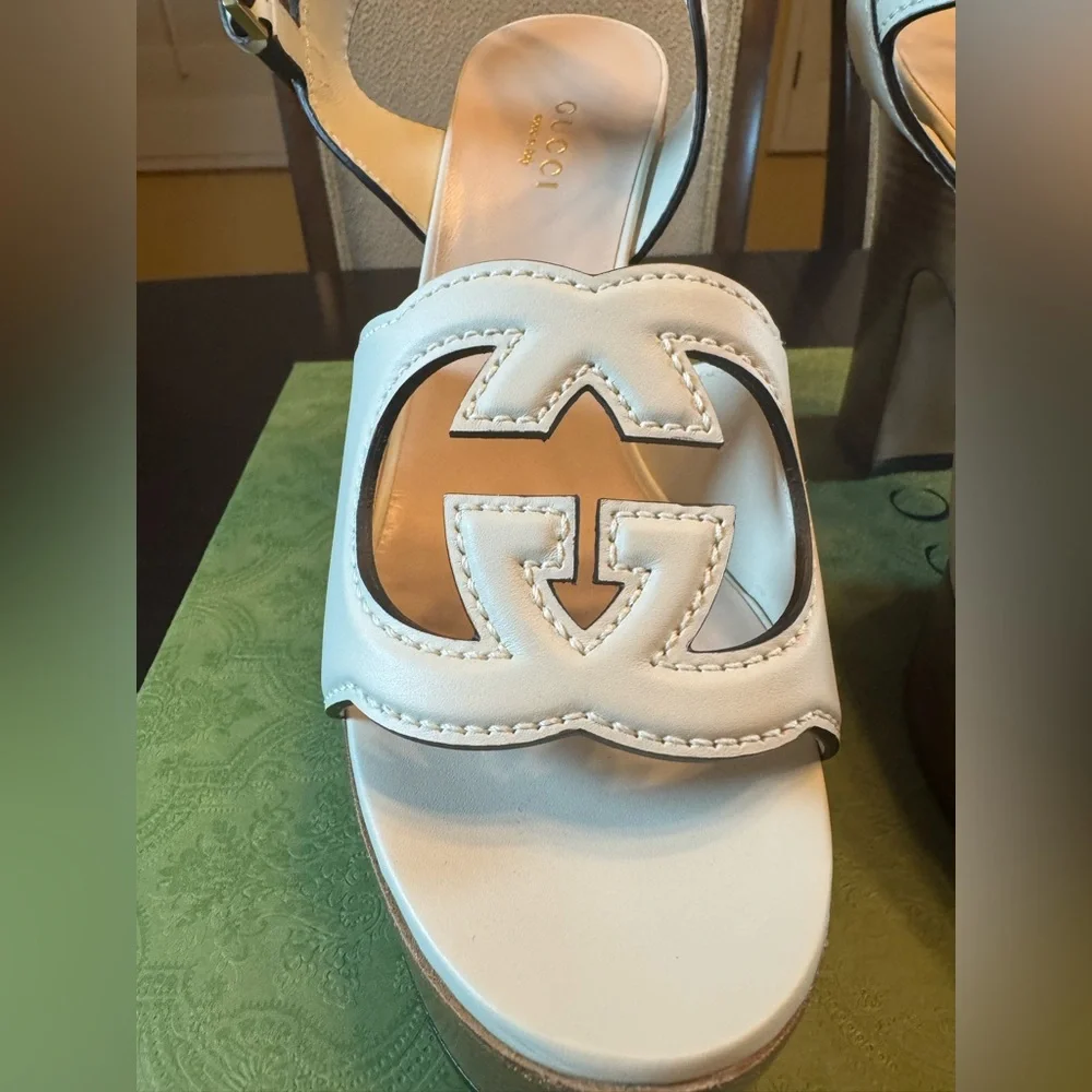 New Authentic Gucci GG Logo High Heel Platform Shoes Size 37 / US 7 - Picture 6 of 15